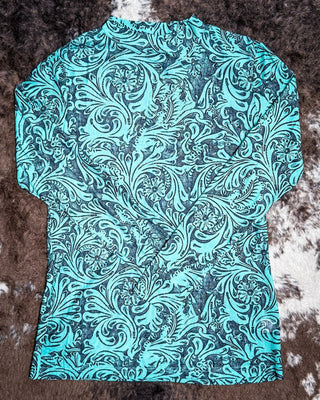 Sterling Kreek - Tooled in Turquoise Mesh Top – Apparel from Bronco Western Supply Co.
