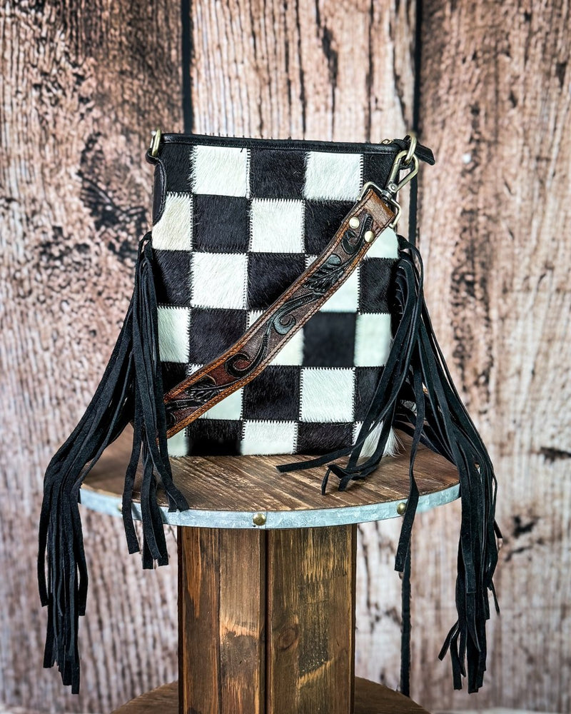 Stockyard Checkered Cowhide Fringe Purse by Countryside Co. – Purses & Wallets from Bronco Western Supply Co.