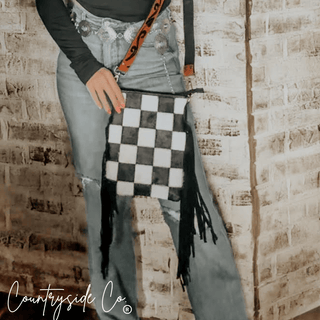 Stockyard Checkered Cowhide Fringe Purse by Countryside Co. – Purses & Wallets from Bronco Western Supply Co.