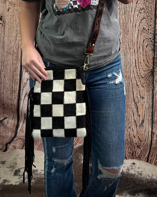 Stockyard Checkered Cowhide Fringe Purse by Countryside Co. – Purses & Wallets from Bronco Western Supply Co.