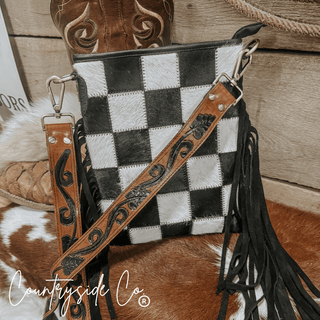 Stockyard Checkered Cowhide Fringe Purse by Countryside Co. – Purses & Wallets from Bronco Western Supply Co.