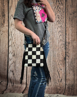 Stockyard Checkered Cowhide Fringe Purse by Countryside Co. – Purses & Wallets from Bronco Western Supply Co.