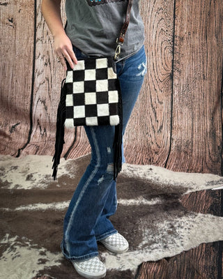 Stockyard Checkered Cowhide Fringe Purse by Countryside Co. – Purses & Wallets from Bronco Western Supply Co.