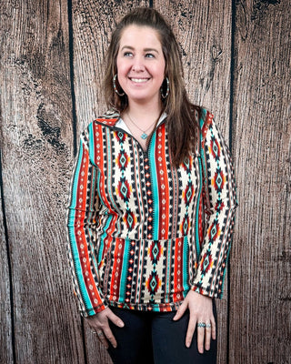 Sunburst Stampede Quarter Zip Pullover by Sterling Kreek – Apparel from Bronco Western Supply Co.