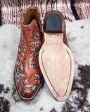 Sundance Spirit Handtooled Leather Booties in Turquoise by Myra Bag x Loyal West - Women's Shoes - Myra Bag - Bronco Western Supply Co.