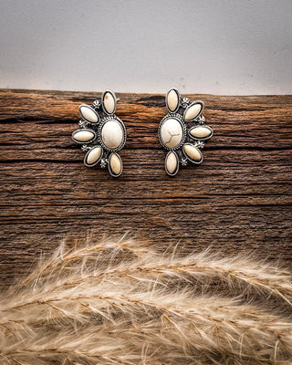 Sundial Stud Earrings in White – Jewelry from Bronco Western Supply Co.