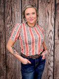 Sunset Revival Aztec Top – Coral Bubble Sleeve Tee - Apparel - Lucky & Blessed - Bronco Western Supply Co.