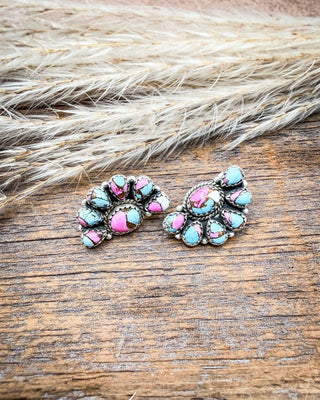 Sweetwater Cluster Cotton Candy Turquoise Stud Earrings – Earrings from Bronco Western Supply Co.