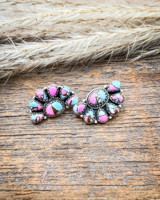 Sweetwater Cluster Cotton Candy Turquoise Stud Earrings – Earrings from Bronco Western Supply Co.