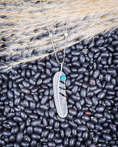Tamia Genuine Turquoise Feather Necklace - Jewelry - Sowell Jewelry - Bronco Western Supply Co.