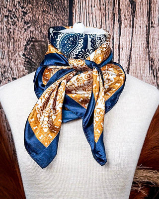 Thatcher Wild Rag – Navy & Copper Paisley Silk Blend Scarf – Accessories from Bronco Western Supply Co.