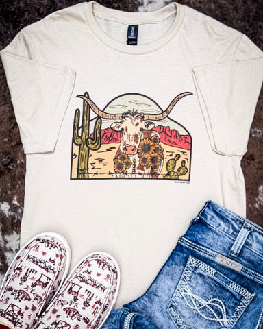 The Laredo Longhorn Graphic Tee - Cream - Shirts & Tops - The Lattimore Claim - Bronco Western Supply Co.