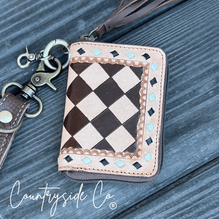 The Sidekick Checkered Leather Mini Wallet in Brown by Countryside Co. – Purses & Wallets from Bronco Western Supply Co.