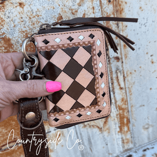 The Sidekick Checkered Leather Mini Wallet in Brown by Countryside Co. – Purses & Wallets from Bronco Western Supply Co.
