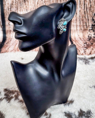 The Thunderbolt Studs – Checker & Aqua Stone Fashion Earrings – Jewelry from Bronco Western Supply Co.