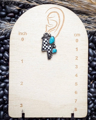 The Thunderbolt Studs – Checker & Aqua Stone Fashion Earrings – Jewelry from Bronco Western Supply Co.