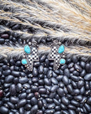 The Thunderbolt Studs – Checker & Aqua Stone Fashion Earrings - Jewelry - Blue Tortoise - Bronco Western Supply Co.