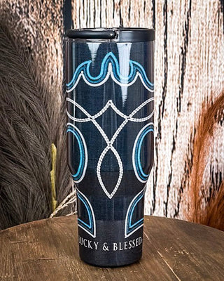 The Turquoise Outlaw – 40oz Boot Stitch Tumbler with Handle – Gift Items from Bronco Western Supply Co.