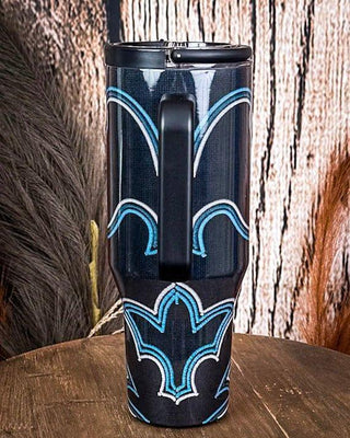 The Turquoise Outlaw – 40oz Boot Stitch Tumbler with Handle – Gift Items from Bronco Western Supply Co.