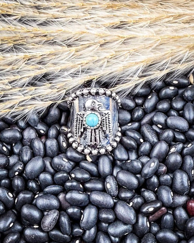 Thunderbird Fashion Cuff Ring - Silver - Jewelry - Blue Tortoise - Bronco Western Supply Co.