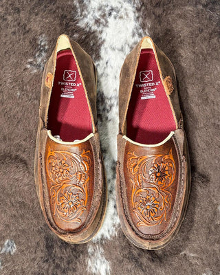 Tia Twisted X Slip - On Loafer - Chocolate Bomber & Tooled Brown – Women's Shoes from Bronco Western Supply Co.