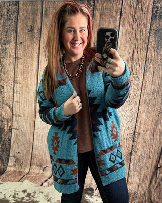 Trading Post Cloud Cardigan in Blue – Apparel from Bronco Western Supply Co.