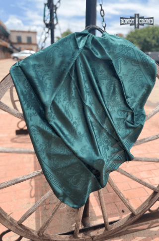 Tulsa Tooled Wild Rag – Deep Teal Tooled Leather Print Scarf – Accessories from Bronco Western Supply Co.