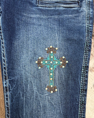 Turquoise Crosses Bootcut Jeans by Cowgirl Tuff – Apparel from Bronco Western Supply Co.