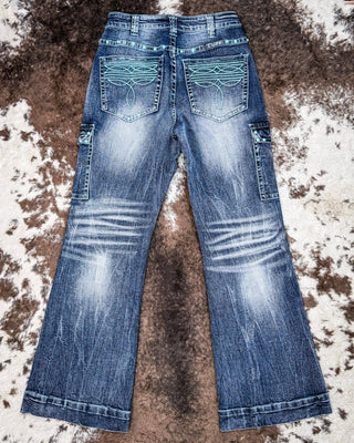 Turquoise Gem Wide Leg Trouser Jeans by Cowgirl Tuff – Apparel from Bronco Western Supply Co.