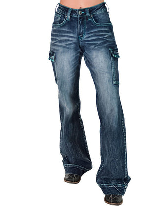 Turquoise Gem Wide Leg Trouser Jeans by Cowgirl Tuff – Apparel from Bronco Western Supply Co.