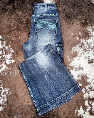 Turquoise Gem Wide Leg Trouser Jeans by Cowgirl Tuff – Apparel from Bronco Western Supply Co.