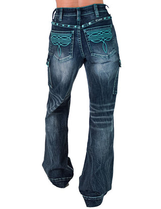 Turquoise Gem Wide Leg Trouser Jeans by Cowgirl Tuff – Apparel from Bronco Western Supply Co.