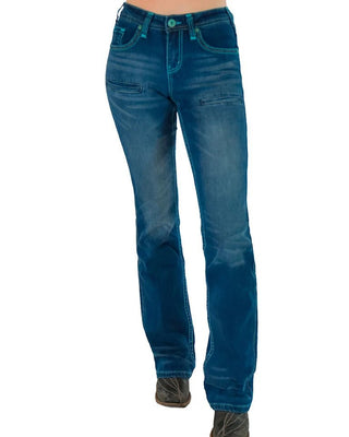 Turquoise Never Give Up Bootcut Jeans by Cowgirl Tuff Jeans By Cowgirl Tuff – Apparel from Bronco Western Supply Co.