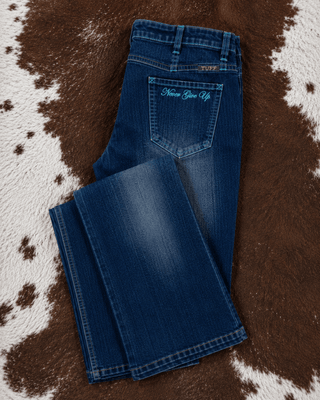 Turquoise Never Give Up Bootcut Jeans by Cowgirl Tuff Jeans By Cowgirl Tuff – Apparel from Bronco Western Supply Co.
