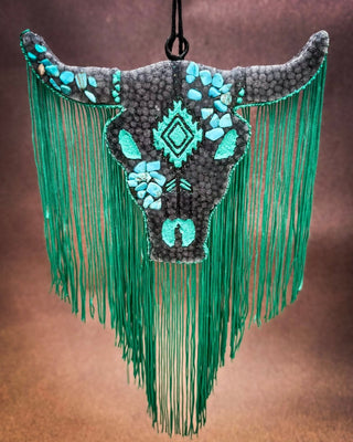 Black and Turquoise car freshie hanging