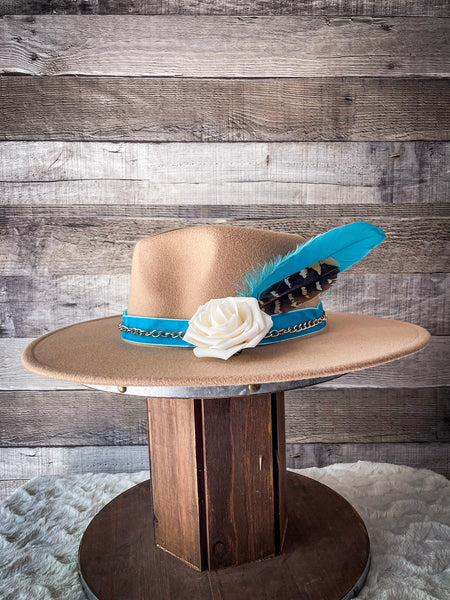 Turquoise Sahara Camel Flat Wide Brim Hat