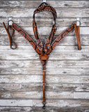 Turquoise Sunflower Tooled Breast Collar and Headstall - Pieces Sold Separate - Horse Tack - Rafter T Ranch Co. - Bronco Western Supply Co.