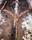 Turquoise Sunflower Tooled Breast Collar and Headstall - Pieces Sold Separate - Horse Tack - Rafter T Ranch Co. - Bronco Western Supply Co.