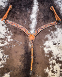 Turquoise Sunflower Tooled Breast Collar and Headstall - Pieces Sold Separate - Horse Tack - Rafter T Ranch Co. - Bronco Western Supply Co.