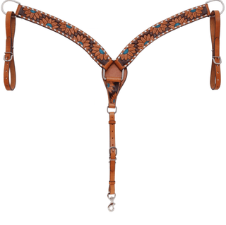 Turquoise Sunflower Tooled Breast Collar and Headstall - Pieces Sold Separate – Horse Tack from Bronco Western Supply Co.