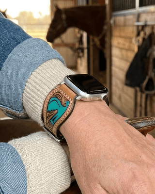 Turquoise Thunderbird Tooled Leather Smart Watch Band by American Darling – Accessories from Bronco Western Supply Co.