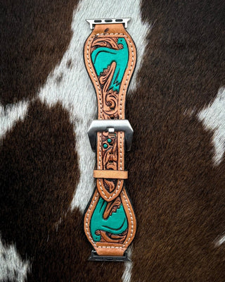 Turquoise Thunderbird Tooled Leather Smart Watch Band by American Darling – Accessories from Bronco Western Supply Co.