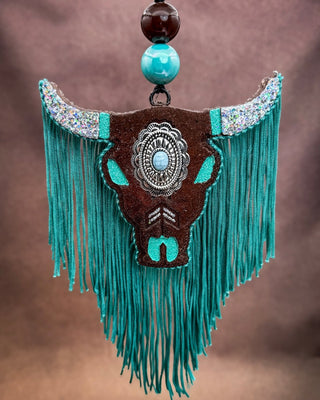 Turquoise Trouble Bull Skull Car Freshie in Leather & Lace – Accessories from Bronco Western Supply Co.