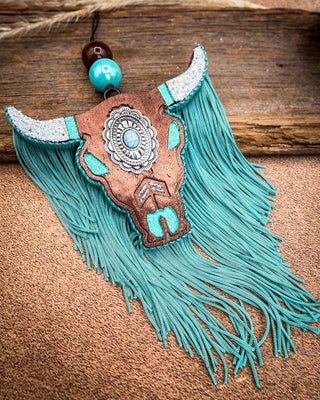 Turquoise Trouble Bull Skull Car Freshie in Leather & Lace – Accessories from Bronco Western Supply Co.