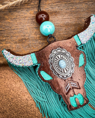 Turquoise Trouble Bull Skull Car Freshie in Leather & Lace – Accessories from Bronco Western Supply Co.