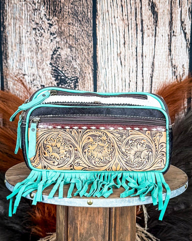 Turquoise Tumble Tooled Leather Fanny Pack - Purses & Wallets - Ohlay Bags - Bronco Western Supply Co.