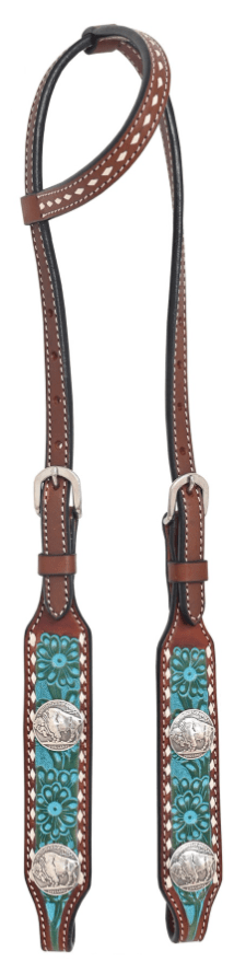 Turquoise Wash Bull Coin Breast Collar and Headstall - Pieces Sold Separate – Horse Tack from Bronco Western Supply Co.