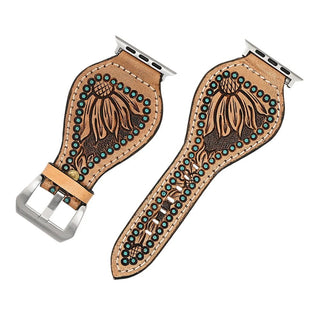Turquoise Wildflower Tooled Leather Smart Watch Band by American Darling – Accessories from Bronco Western Supply Co.