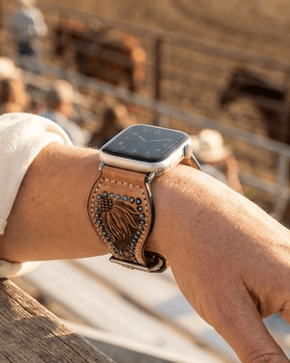Turquoise Wildflower Tooled Leather Smart Watch Band by American Darling – Accessories from Bronco Western Supply Co.
