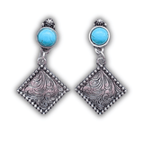 Tyler Post Dangle Fashion Earrings - Silver - Jewelry - Blue Tortoise - Bronco Western Supply Co.